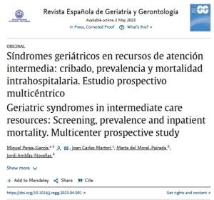Portada d'article científic sobre síndromes geriàtriques en recursos d'atenció intermèdia de la Revista Espanyola de Geriatria