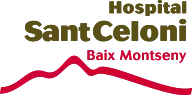 Hospital Sant Celoni - Baix Montseny logotip oficial amb text marró i línia ondulada rosa