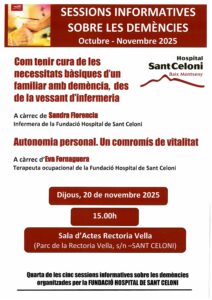 Sessions informatives sobre demències a l'Hospital Sant Celoni: cures bàsiques i autonomia personal, 20 novembre 2025
