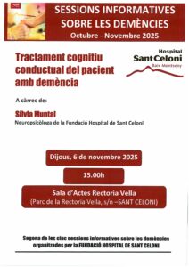 Cartell informatiu de sessió sobre tractament cognitiu conductual del pacient amb demència a l'Hospital Sant Celoni